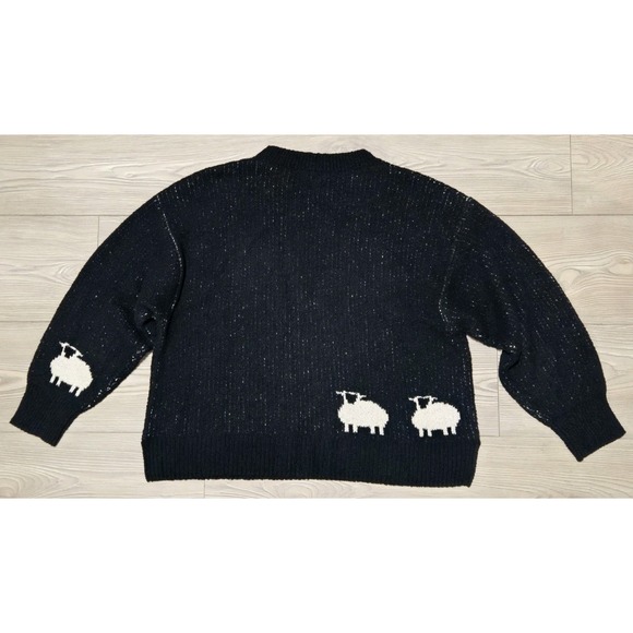 Margaret O'Leary Sheep Cotton Blend Crewneck Sweater Black/Ivory Size M EUC - Picture 6 of 8